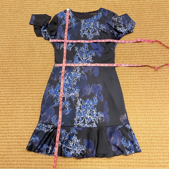 Banana Republic Navy Blue Floral Ruffle Hem Fit and Flare 3/4 Sleeve Dress 4 - Picture 10 of 10